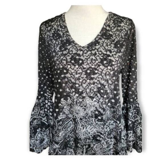 Dor Dor Couture Y2k Shirt Whimsigoth Polka Dot Handkerchief Hem Bell Sleeve M - Picture 8 of 10